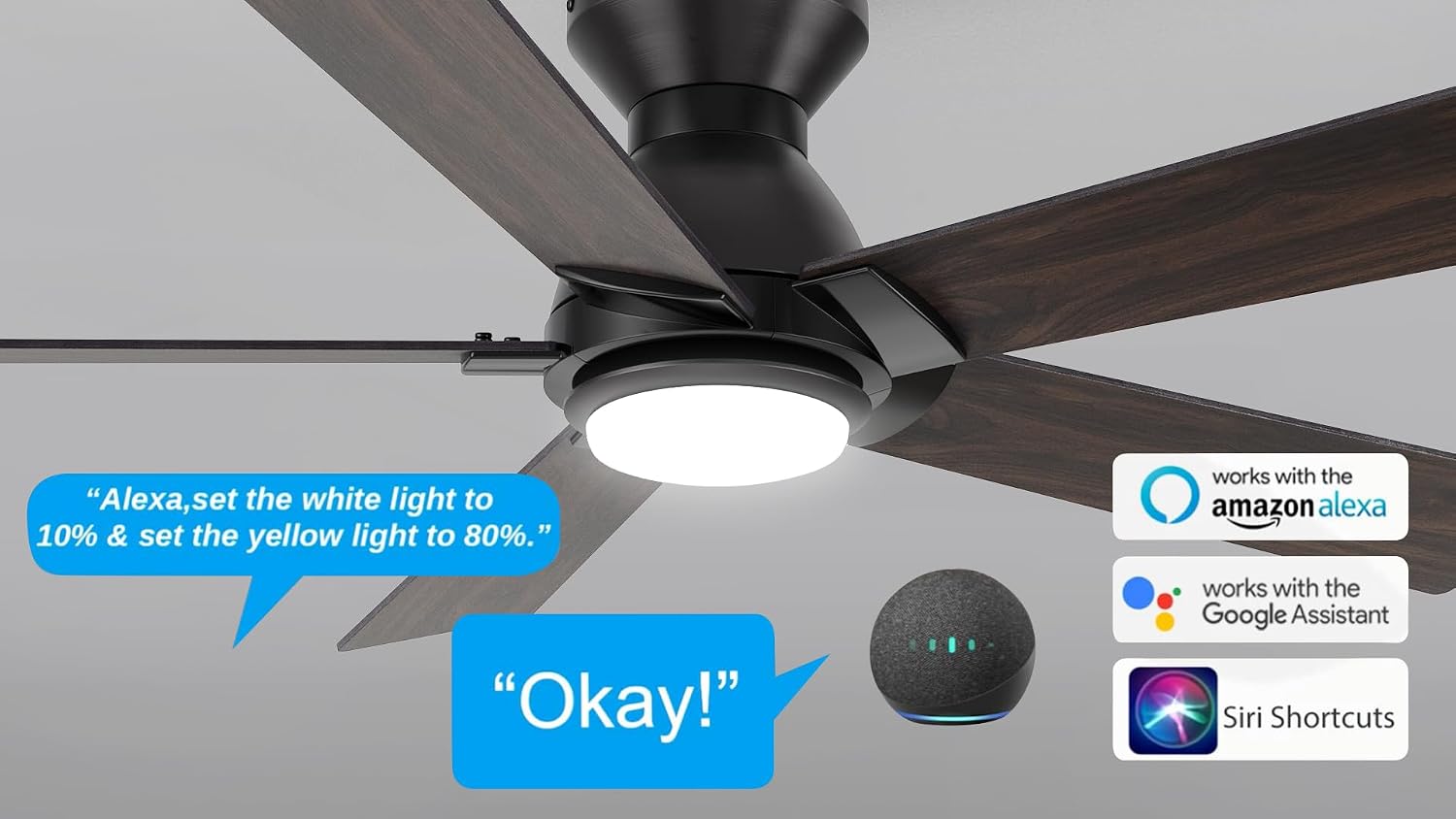 Carro Smart Ceiling Fans with Lights Flush Mount 48', 3 Light Colors Dimmable, 10 Speeds DC Ceiling Fan with Remote, Outdoor, Compatible with Alexa, Siri & Google Home, Wood & Dark Walnut
