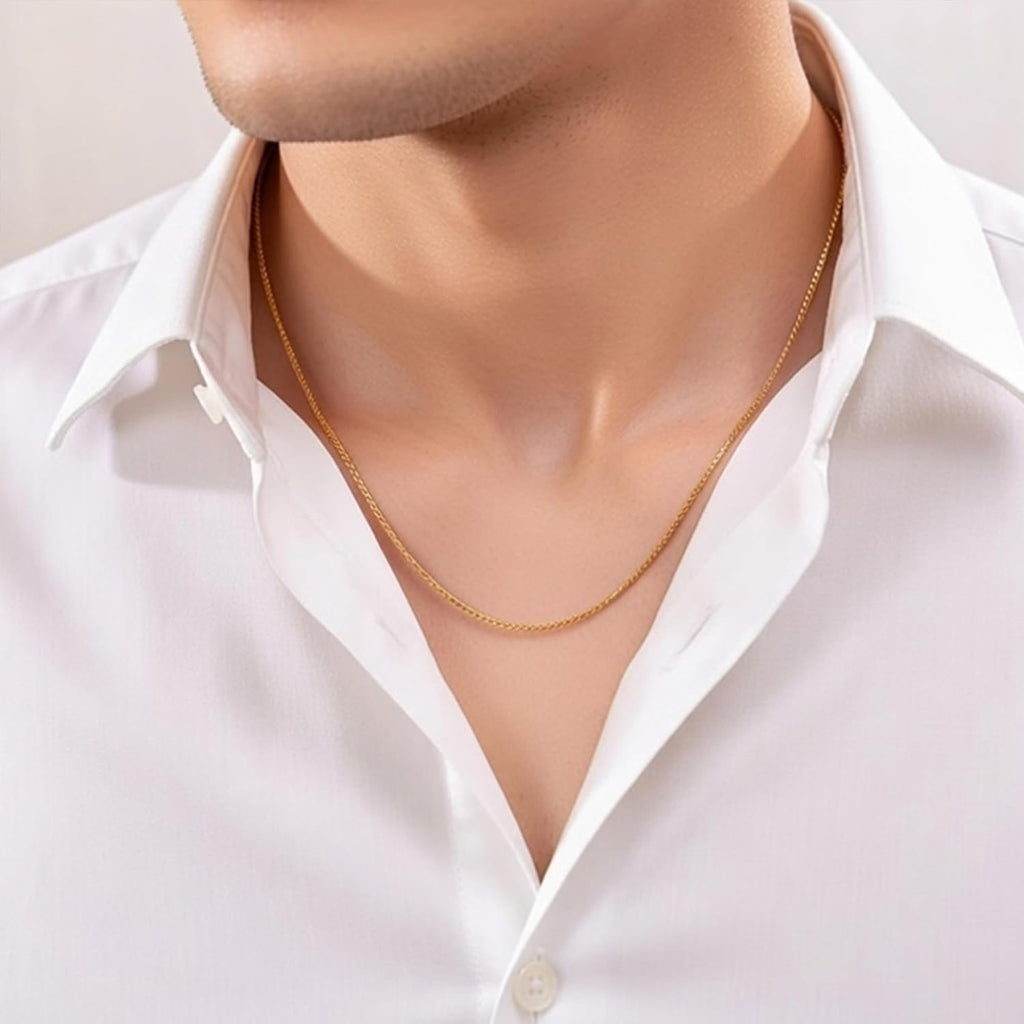 Jewelry Affairs 18k Yellow Solid Gold Mirror Box Chain Necklace, 0.8mm