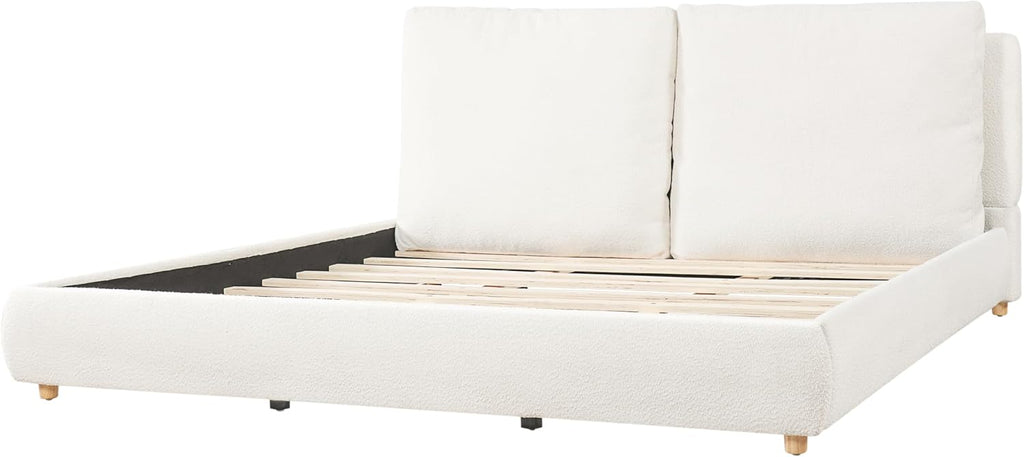 Christopher Knight Home Hazil Boucle California King Size Bed Frame with Headboard, Modern California King Bed Frame and Headboard, Wooden Slat Support, No Box Spring Needed, Easy Assembly, White