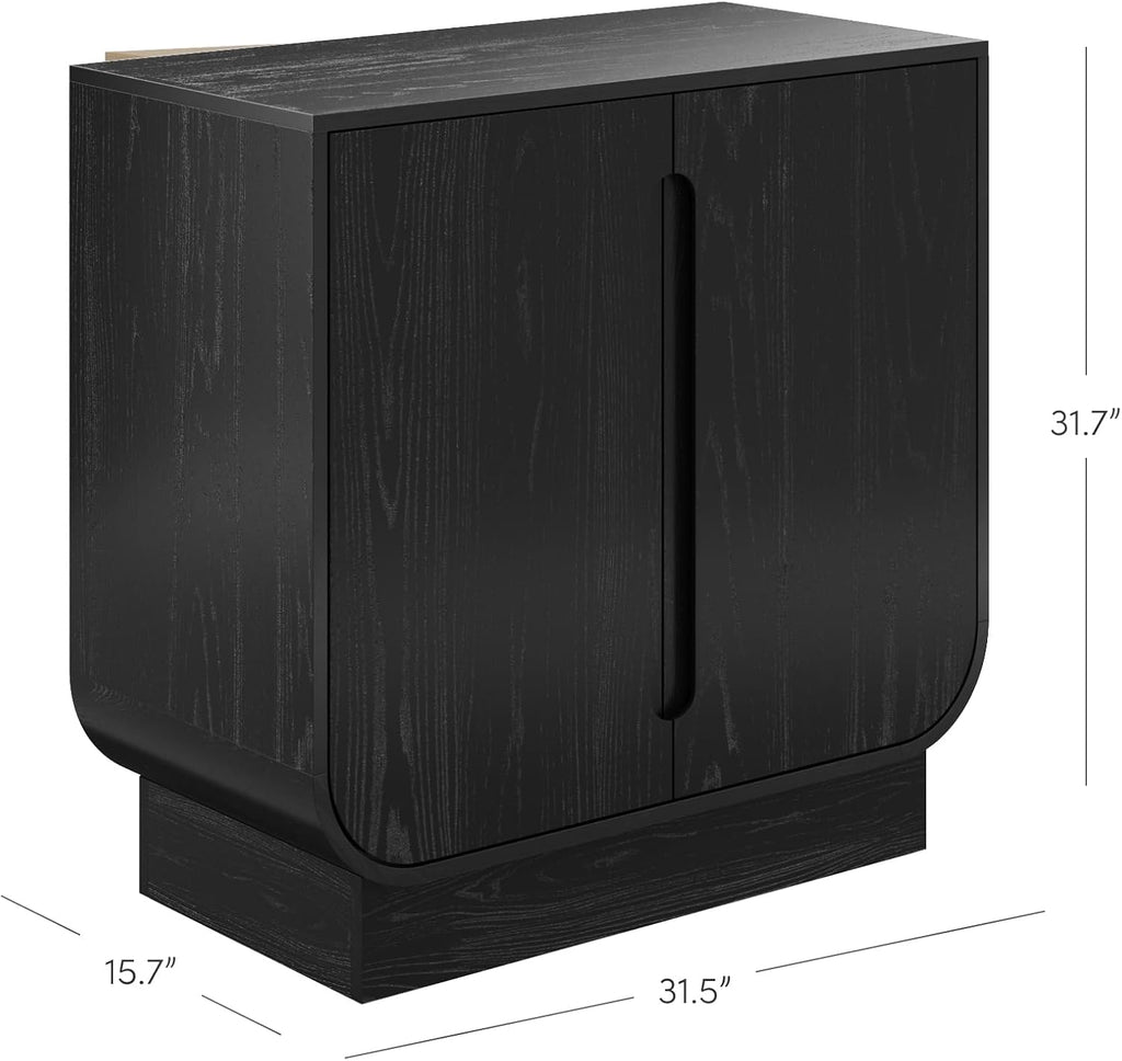 Nathan James Joey Mid Century Modern Storage Cabinet, Arched Accent Cabinet with Rounded Bottom Edges and Integrated Door Pull Cutouts, Black Oak