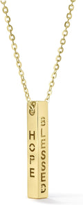 Amanda Rose Collection 10K & 14K Yellow Gold Hope Believe Faith Blessed Rectangular Bar Pendant Necklace for Women, Adjustable 16–18 Inch Cable Chain with Lobster Clasp