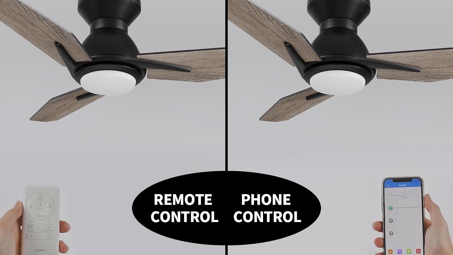 SMAFAN Smart Ceiling Fans with Lights Flush Mount 44', 3 Light Colors Dimmable, 10 Speeds DC Ceiling Fan with Remote, Outdoor Ceiling Fan Compatible with Alexa, Siri & Google Home, Black & Wood