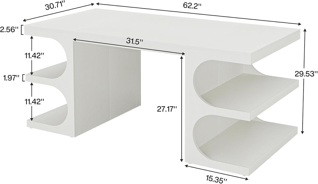 Tribesigns Modern Executive Office Desk, 63-Inch Large Computer Home Office Desk with Storage Shelves, Wood Study Writing Table, Workstation Business Furniture, White