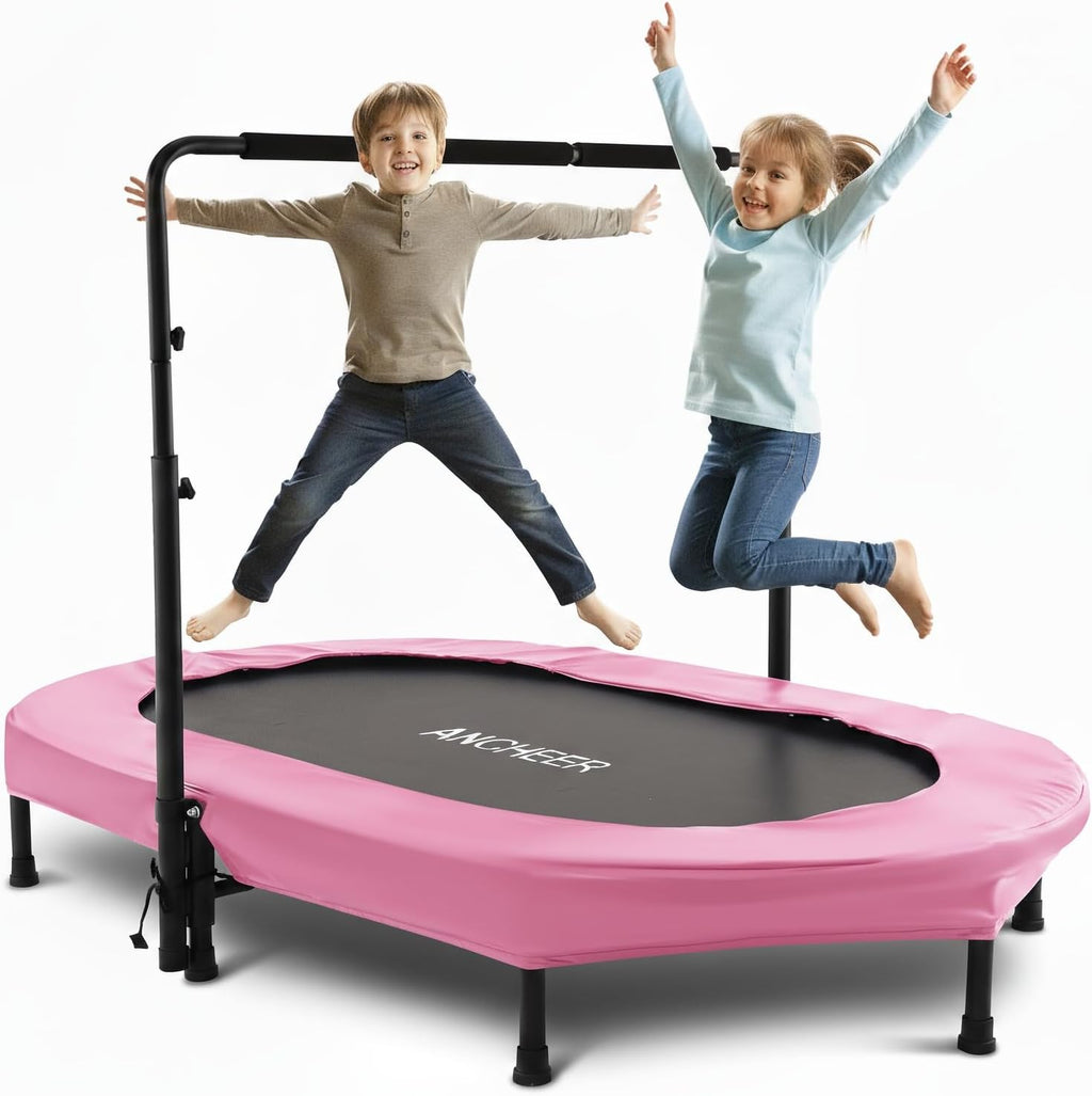 ANCHEER Trampoline for Kids, Toddler Trampoline Indoor Sports and Outdoor Games 56' Kids Rebounder 220LBS Capacity with Adjustable Safety Handrail Foldable Jumper for Boys and Girls