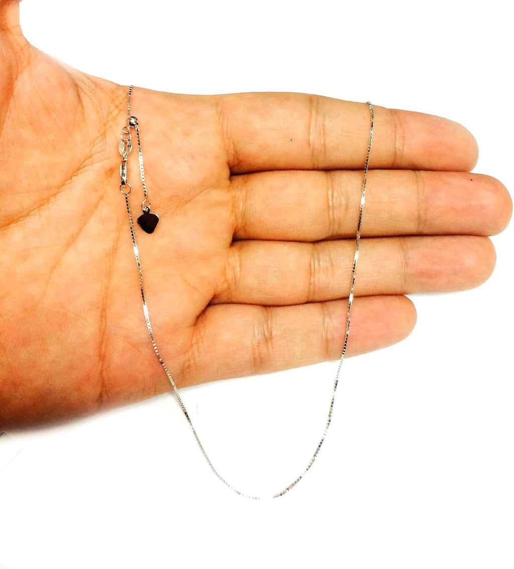 Jewelry Affairs 10k White Real Gold Adjustable Box Link Chain Necklace, 0.7mm, 22'