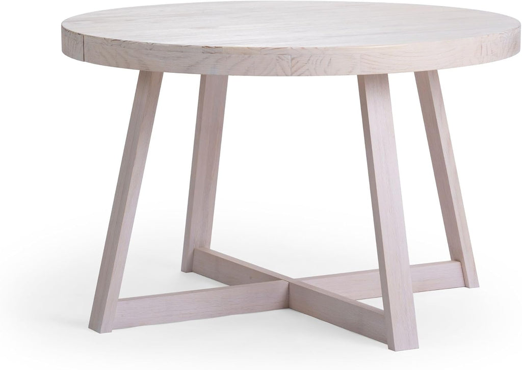 Plank+Beam Round Dining Table, 47 Inch Solid Wood Kitchen Table, Farmhouse Round Table for 4, Small Dinette Table, White Sand Wirebrush
