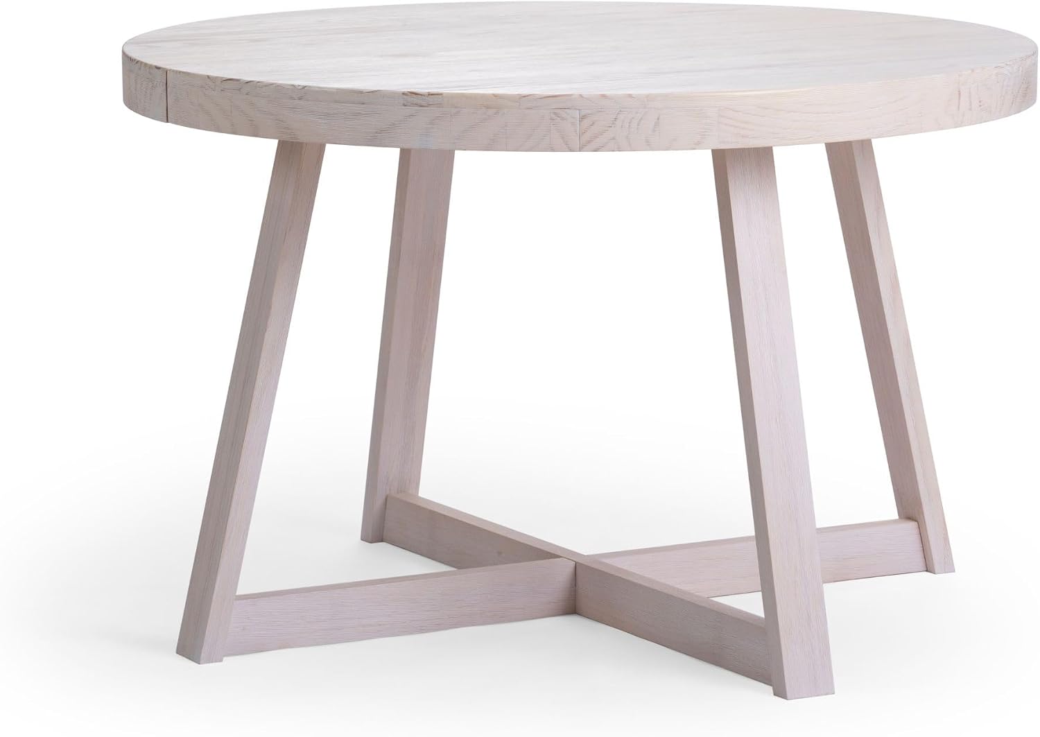 Plank+Beam Round Dining Table, 47 Inch Solid Wood Kitchen Table, Farmhouse Round Table for 4, Small Dinette Table, White Sand Wirebrush