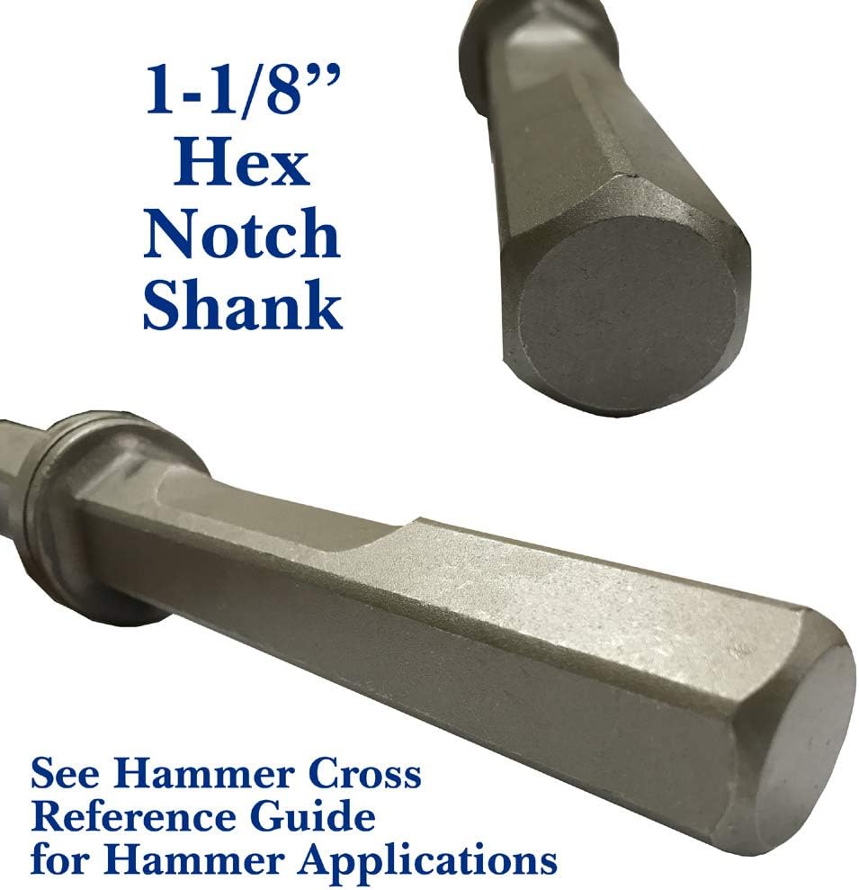 Champion Chisel 1-1/8 by 6-Inch Hex Shank w/notch, Steel Bushing Tool, 16 Steel Teeth - Designed for 1-1/8' Hex Notch Demolition Jack Hammers - Great for Removing Uneven Concrete