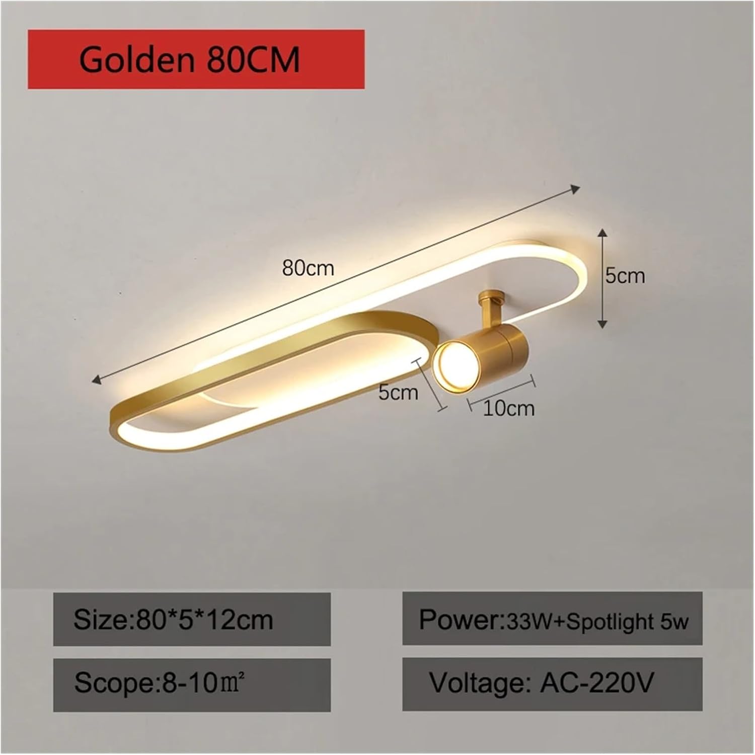 Modern Acrylic Led Ceiling Pendant with Spotlight Compatible with Living Room Kitchen Corridor Remote Control Light Indoor Lighting,for Various Rooms,Gold-80cm