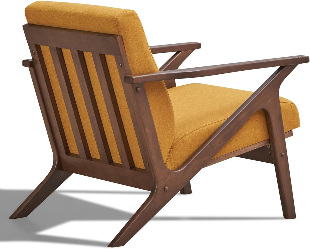 Zola Mid Century Modern Accent Chair Arm Chair: The Perfect Reading, Living Room, and Bedroom Chairs for Modern Home Furniture Use! Solid Wood Frame, Mustard/Walnut