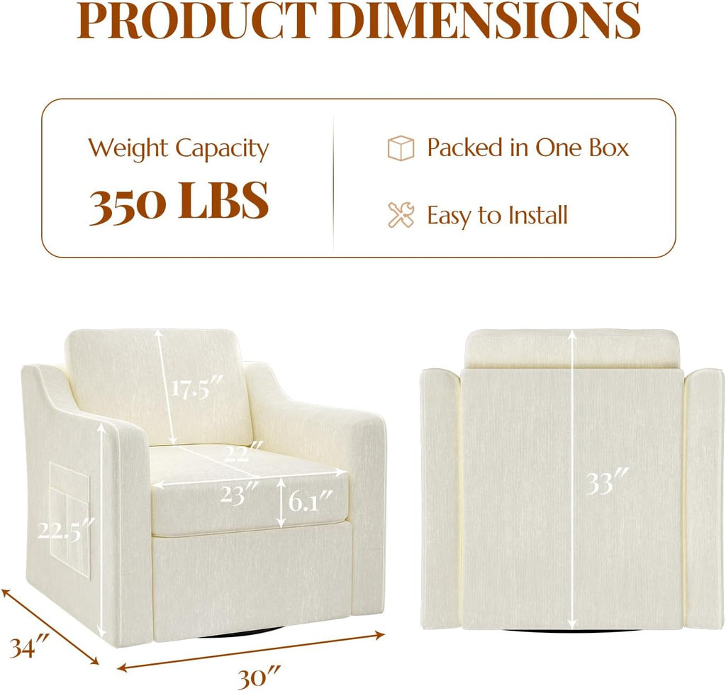 360° Swivel Accent Chair, Large Comfy Reading Chair, Square Single-Seat Armchair Upholstered Sofa for Reading, Nursery, Living Room, Bedroom, Lounge, Hotel, Beige