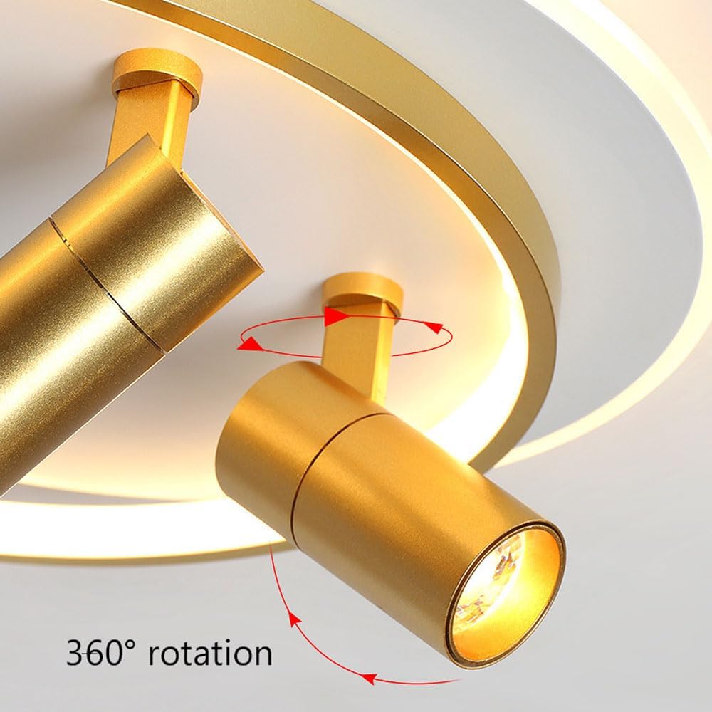 Modern LED Ceiling Light with 2 Spotlights, Dimmable Ring Ceiling Lighting Fixture with Remote Control, Indoor Flush Mount Ceiling Lamp for Bedroom Hallway Dining Room Entryway Kitchen