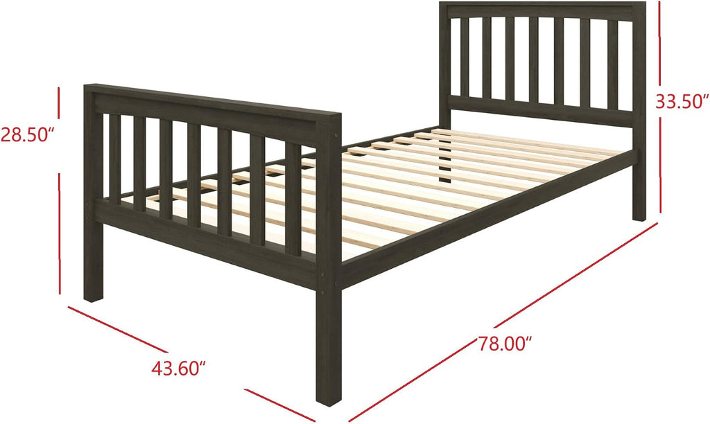 HOME DESIGN Ames Twin Over Twin Solid Wood Standard Bunk Bed with Guardrails and Ladder, Convertible to Two Twin Beds, Gray