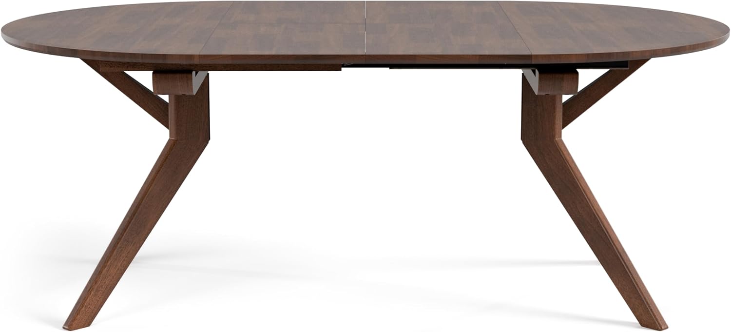 Furniture of America Nazaen V 78.5' Mid-Century Modern Solid Wood Live Edge Extendable Dining Table with Steel Support, Walnut Finish, Seats 6–8