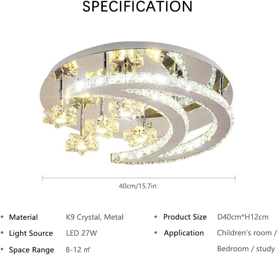 Modern Crystal Dimmable Ceiling Light with Stars and Moon Chandelier Remote Controlled for Living Room Bedroom Dining Room Corridor Balcony Indoor Lighting Spotlight