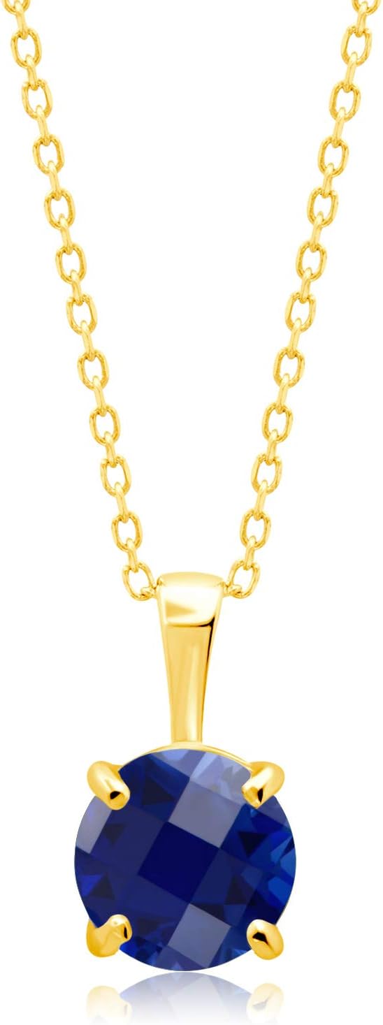 MAX + STONE 14k White or Yellow Gold Gemstone Round Pendant Necklace for Women 6mm Solitaire Birthstone with 18 Inch Cable Chain