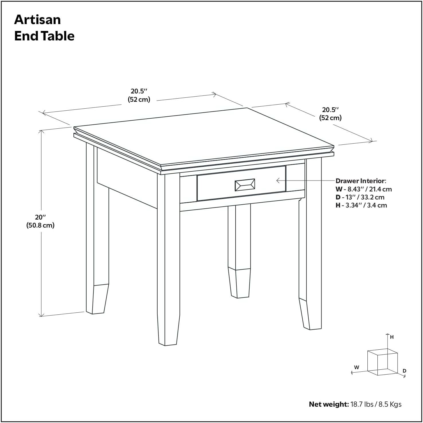 SIMPLIHOME Artisan End Table - 21 inch Wide Solid Wood Square Side Table with Drawer in Russet Brown, Transitional Nightstand or Lamp Stand for Living Room, Bedroom, or Entryway with Tapered Legs