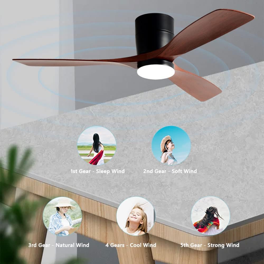 Dimmable Smart Ceiling Fan with Lights Imitation Wood Hardware Ceiling Fan Light LED with Remote 42 Inch Living Room Ceiling Fan Modern Outdoor for Patios Ceiling Fan with Lights