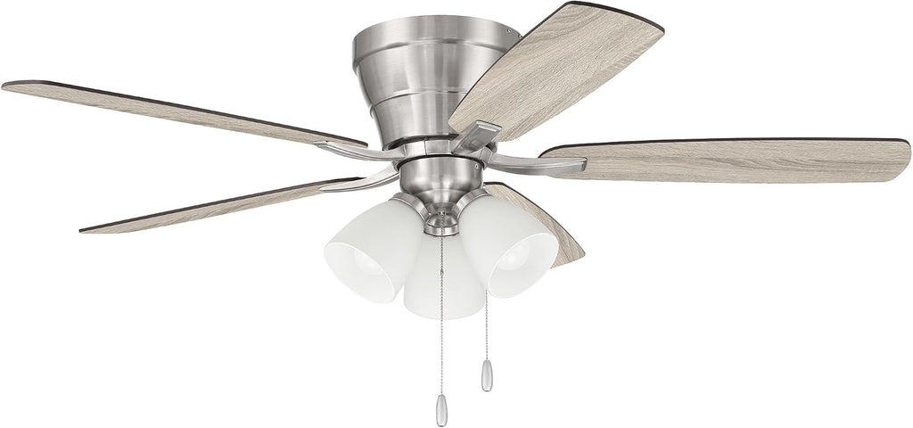 Craftmade 52' Wheeler Indoor Flush Mount 5 Blade Brushed Polished Nickel Finish Ceiling Fan with Optional 3-Light Kit