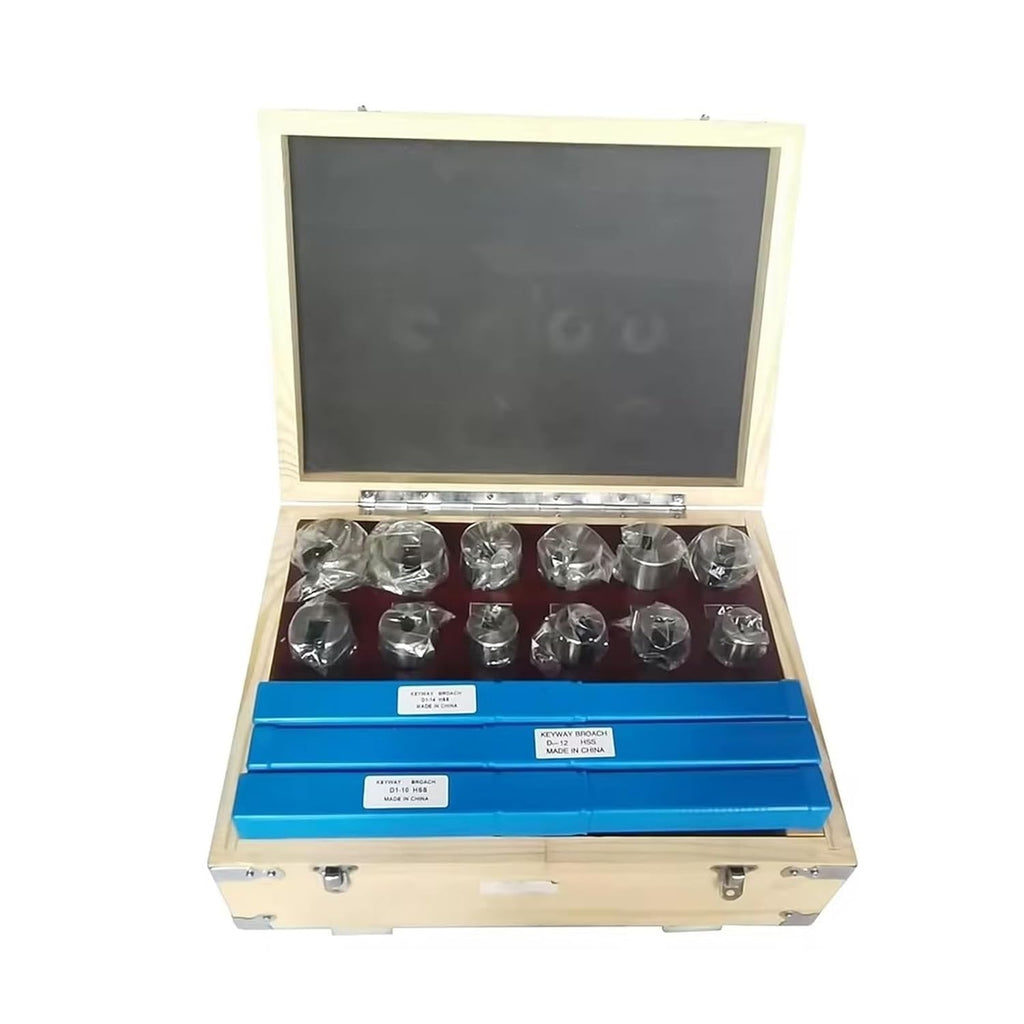 Keyway Broach Kit 21pcs Keyway Broach Tool Set, 10mm 12mm 14mm Broaches 32-50 Bushings Shims HSS Cutting Tools for CNC Machine