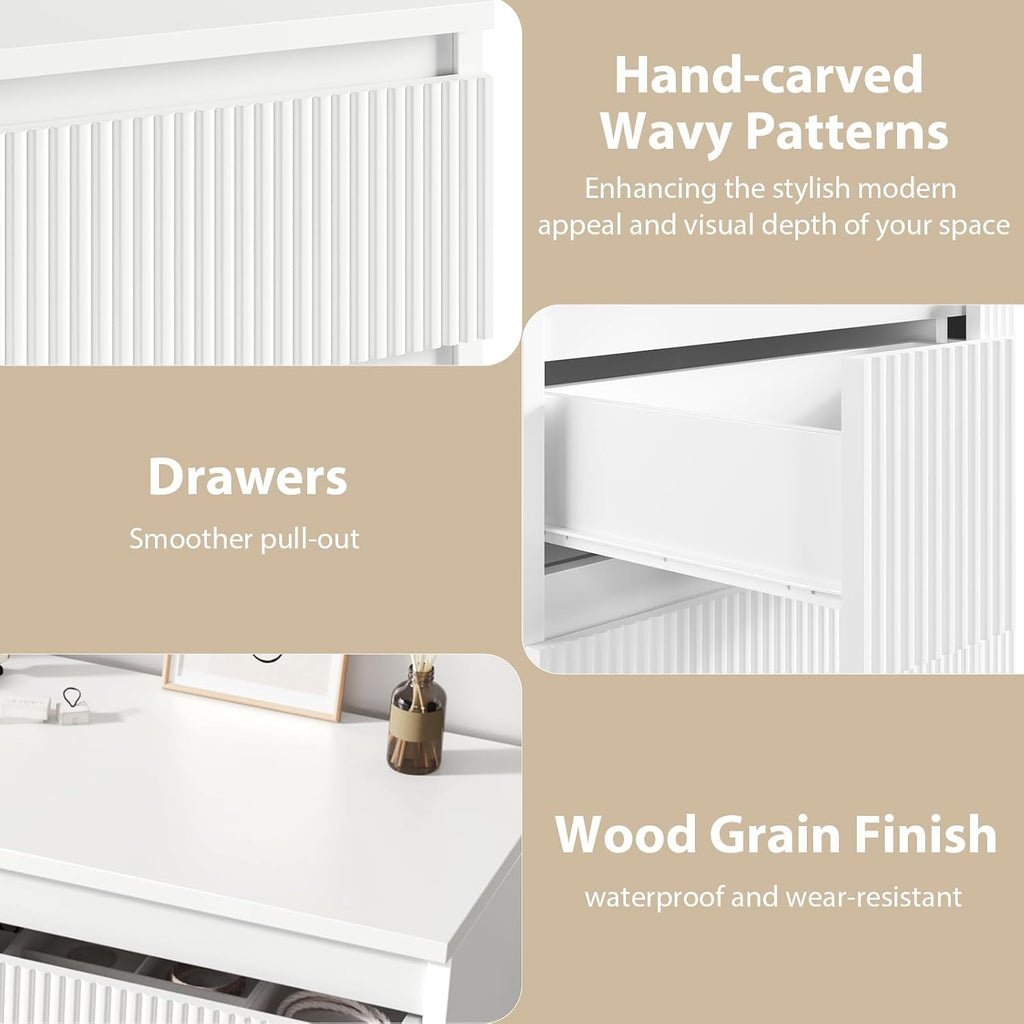 Jocoevol 6 Drawer Fluted Dresser, Modern Chest of Drawers for Bedroom with Hidden Handles, Wood Storage Organizer Cabinet for Living Room & Entryway, White (15.7' D x 47.3' W x 31.6' H)