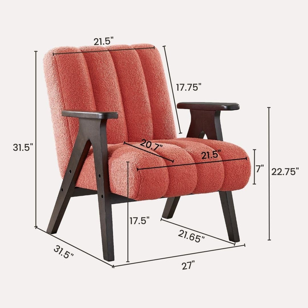Roundhill Furniture Rella Modern Teddy Sherpa Accent Chair with Espresso Wood Frame, Coral