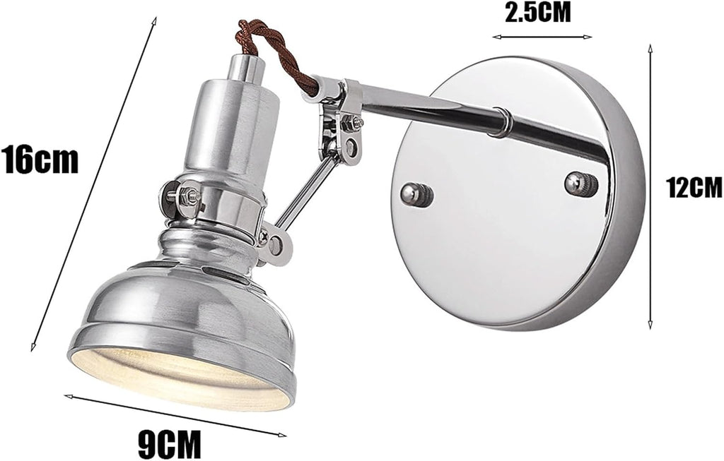 Industrial Wall Sconce Adjustable Arm Spotlight Metal Polished Chrome Wall Light Hardwired Indoor Wall Lamp Reading Task Accent Lighting for Hallway Office Gallery Wall Mounted Light Fixture