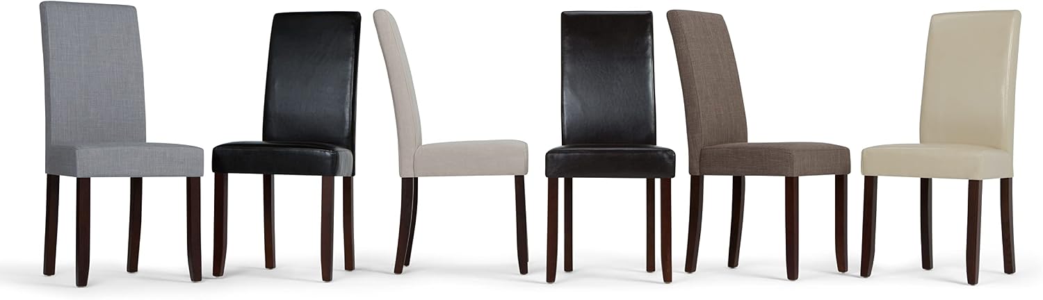 SIMPLIHOME Acadian Dining Chairs - Upholstered Solid Hardwood and Vegan Leather Parsons Chair Set in Satin Cream, Transitional Dining Room Seating with Padded Back and Seat (Set of 2)