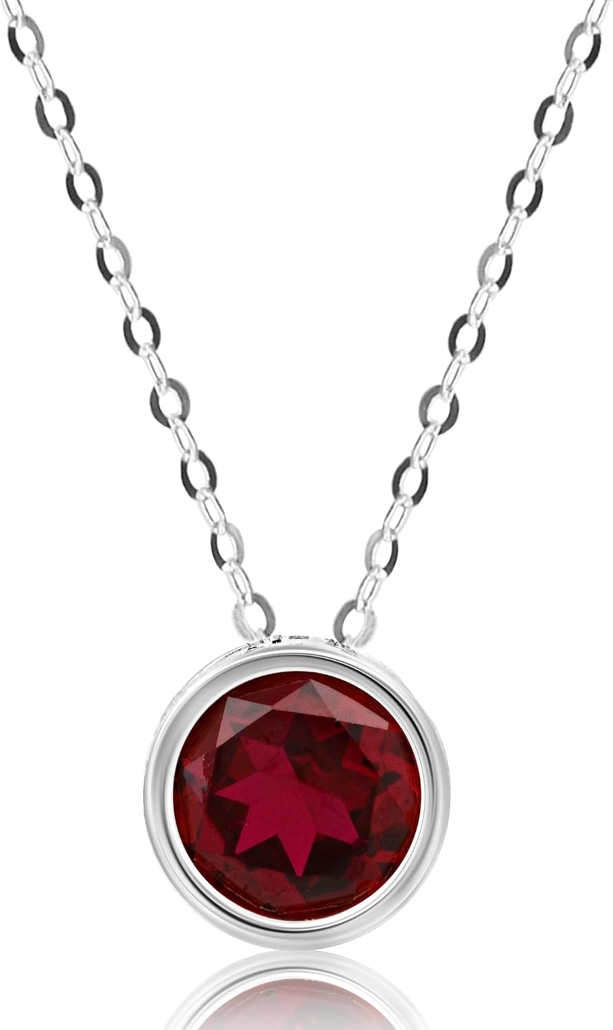 MAX + STONE 14K Gold Gemstone Pendant with 7mm Round Bezel Birthstone | Dainty Round Necklace for Women with Gold 18 Inch Cable Chain | Secure Clasp Pendants with Gift Box