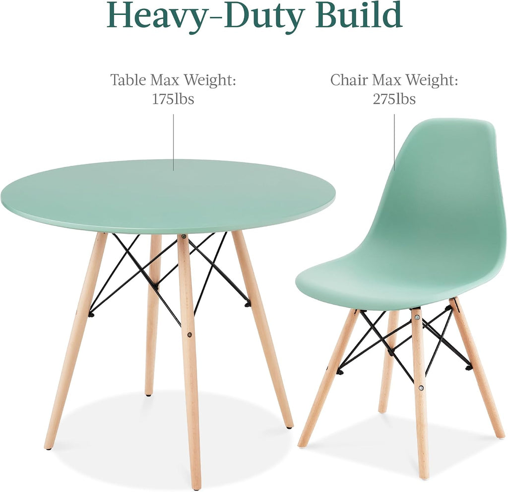 Best Choice Products 5-Piece Dining Set, Compact Mid-Century Modern Table & Chair Set for Home, Apartment w/ 4 Chairs, Plastic Seats, Wooden Legs, Metal Frame - Light Green/Oak