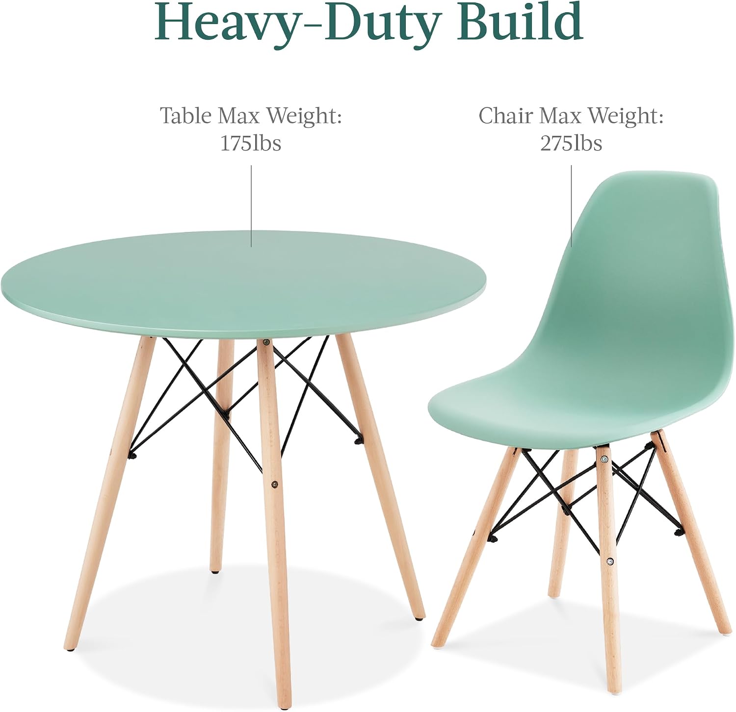 Best Choice Products 5-Piece Dining Set, Compact Mid-Century Modern Table & Chair Set for Home, Apartment w/ 4 Chairs, Plastic Seats, Wooden Legs, Metal Frame - Light Green/Oak