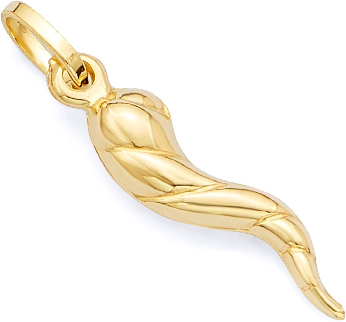 The World Jewelry Center 14k Yellow Gold Twisted Cornicello Italian Horn Pendant with 0.9mm Cable Chain Necklace