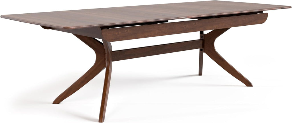 Furniture of America Nazaen IV 102' Mid-Century Modern Solid Wood Live Edge Extendable Dining Table with Steel Support, Walnut Finish, Seats 6–8
