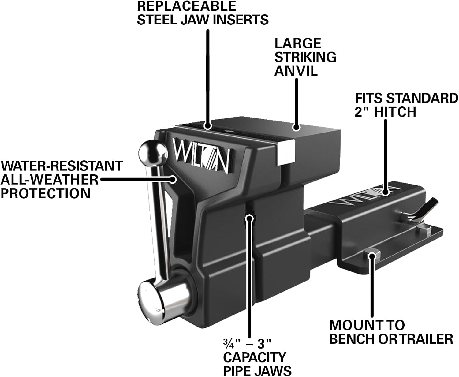 Wilton ATV All-Terrain Truck Hitch Vise, 6' Jaw Width, 5-3/4' Max Jaw Opening, 5' Throat (10010)