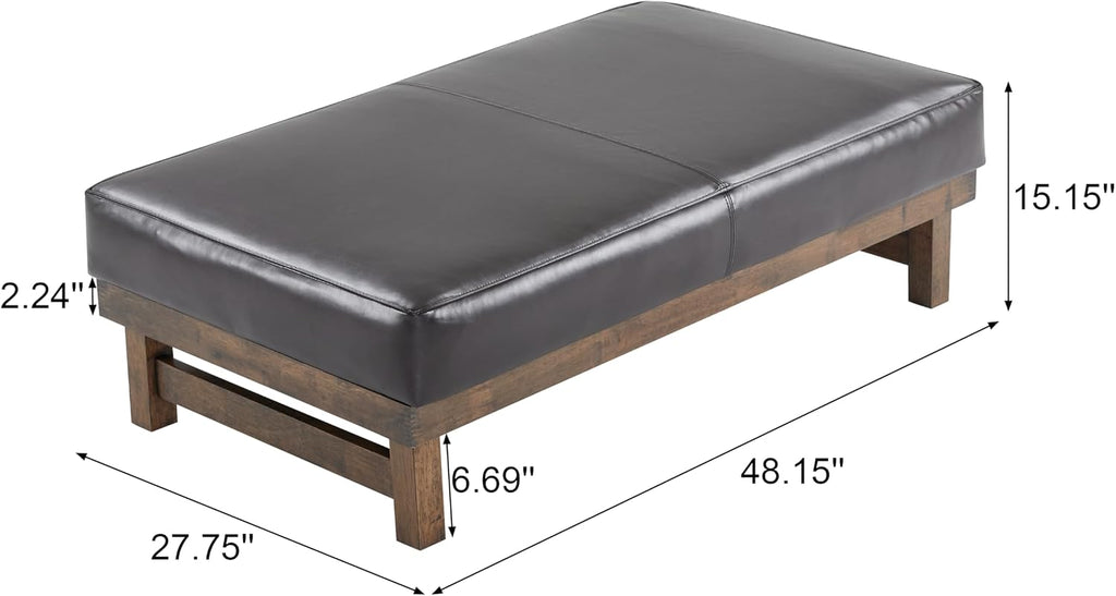 Christopher Knight Home Hillman PU Ottoman with Wood Frame,Rectangular Upholstered Footrest Bench,Non Storage Faux Leather Ottoman Bench for Living Room Bedroom Entryway Home Decor,Brown