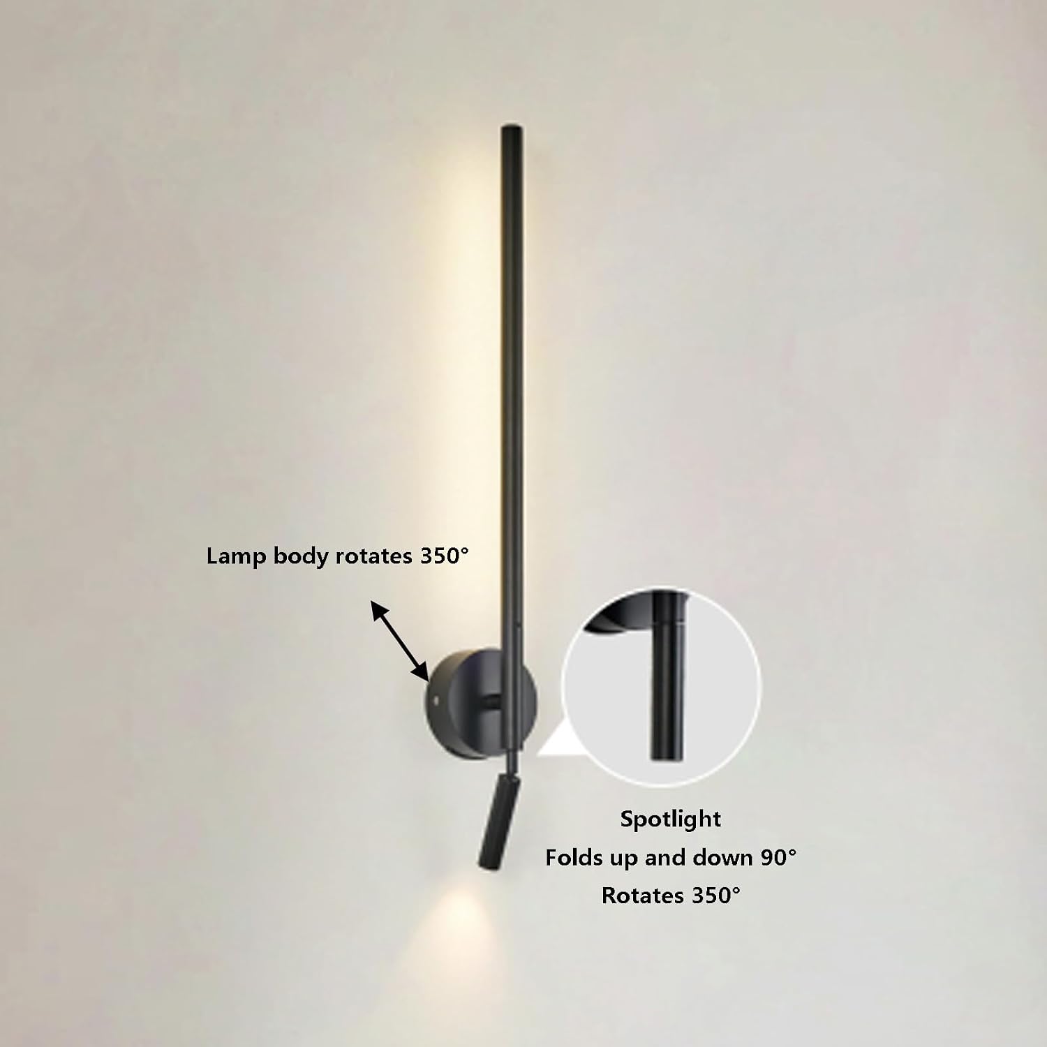 LED Wall Light Indoor with Remote Control Dimming Wall Lamp USB Rechargeable Wall Sconce with 90° + 350° Rotation Spotlight Wall Aluminium for Bedroom Living Room