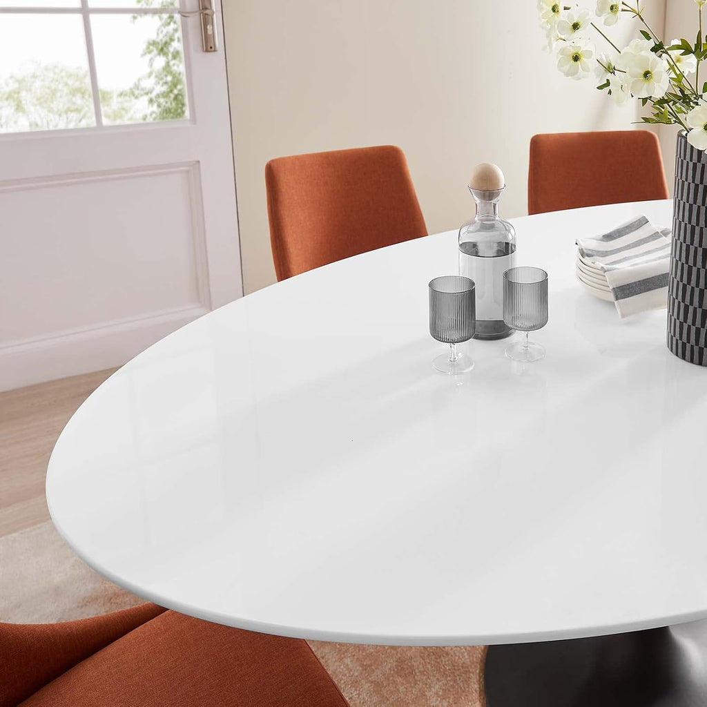 Modway Lippa 78' Oval-Shaped Mid-Century Modern Dining Table with White Wood Top and Black Base