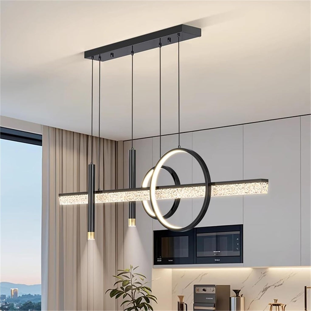 Modern Pendant Chandelier Linear Fixture with 2 Cylindrical Spotlights Black Finish LED Indoor Lighting Dining Room Kitchen Island Pendant Light Stylish(Warm White,120cm)