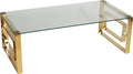 Cortesi Home Laila Coffee Table in Gold Stainless Steel and Clear Glass 48'