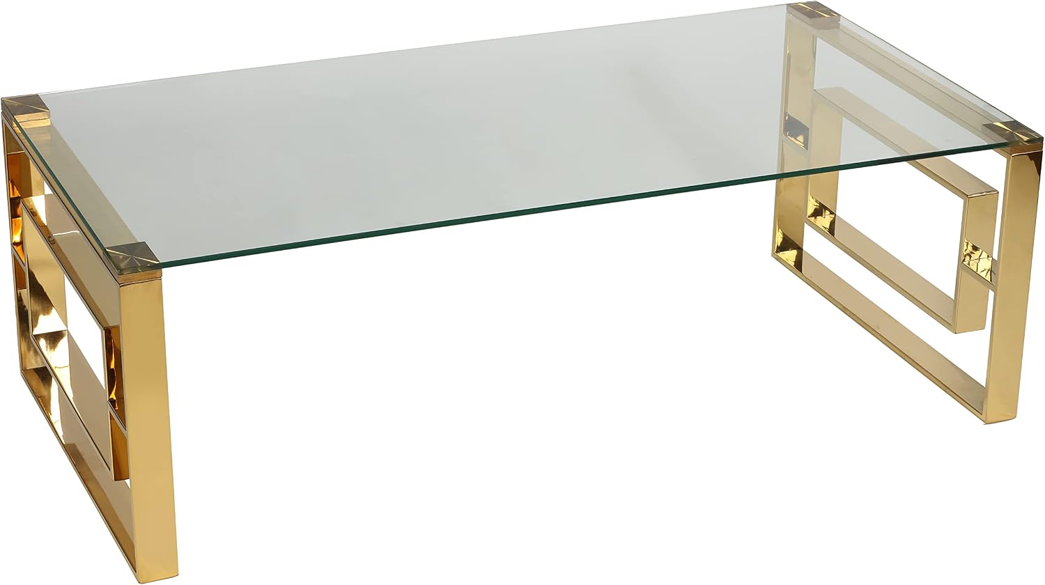 Cortesi Home Laila Coffee Table in Gold Stainless Steel and Clear Glass 48'