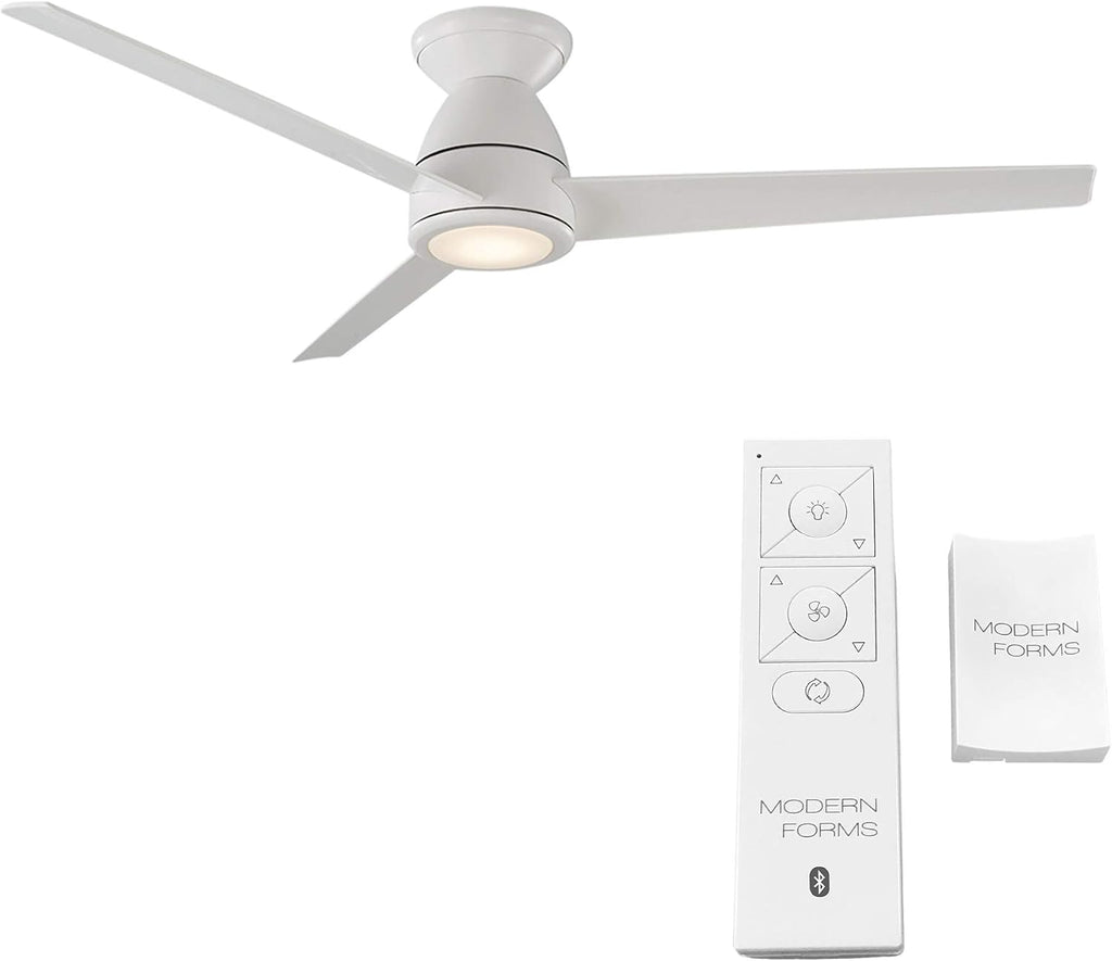 Tip Top Smart Indoor and Outdoor 3-Blade Flush Mount Ceiling Fan 52in Matte White with 3500K LED Light Kit and Remote Control worksworks with Alexa and iOS or Android App