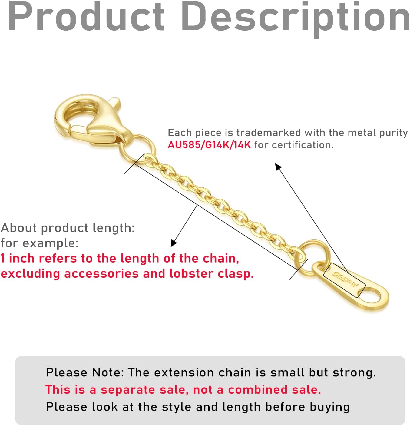 14k Gold Necklace & Bracelet Extender Chain, Adjustable Extension Chain for Necklace & Anklet