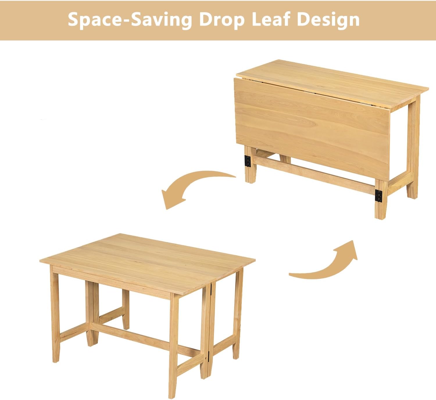 Merax Farmhouse Wood Extendable Dining Table with Drop Leaf for Small Places, Modern Freestanding Scalable Desk for Kitchen & Living Room, Natural