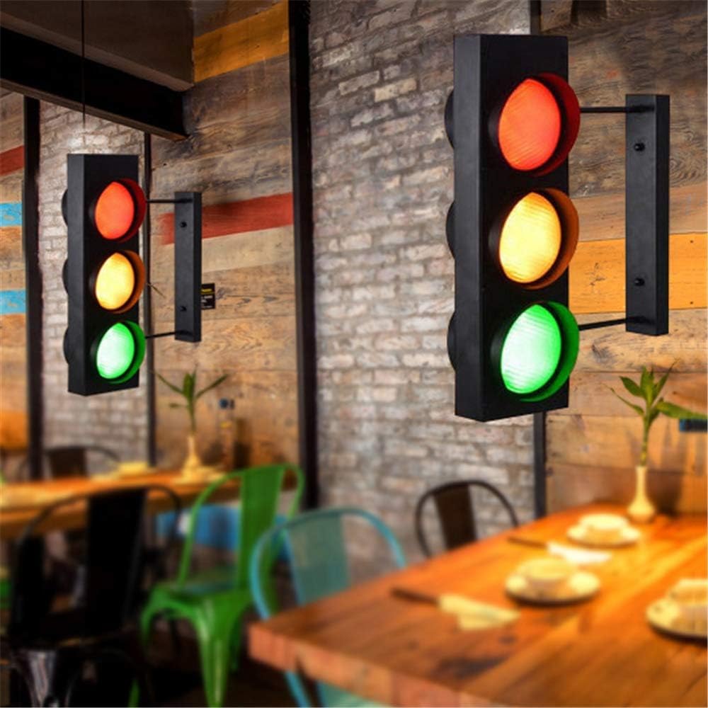 Outdoor Lamp Post Lights, LED Traffic Signal Wall Lamp with Switch, Tricolor Red Green Yellow Spotlights for Indoor/Outdoor Use, Warning Sconce for Bars and Street Signs (B)