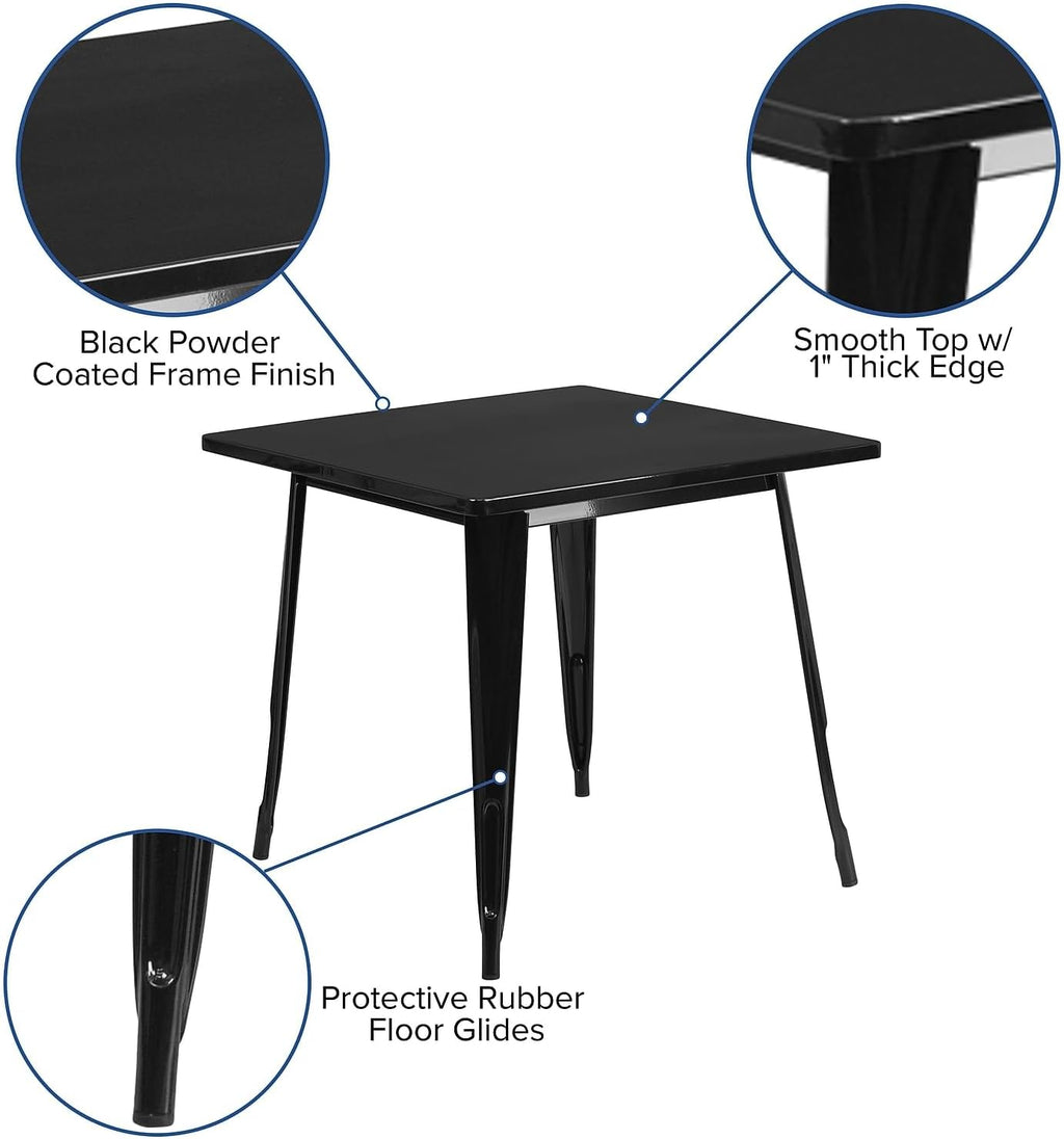 Flash Furniture Felix Commercial Grade 31.5' Square Black Metal Indoor-Outdoor Table