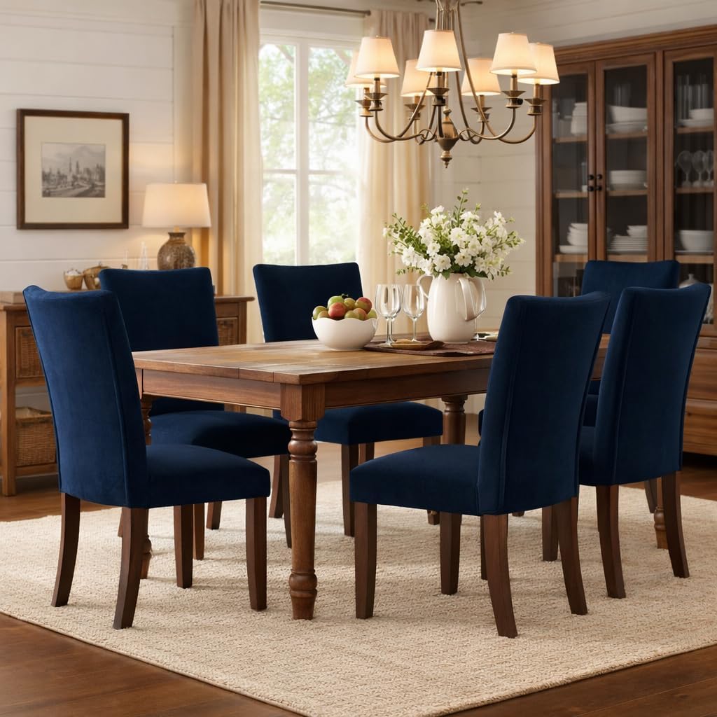 HomePop Parsons Classic Upholstered Accent Dining Chair, Set of 2, Navy Velvet