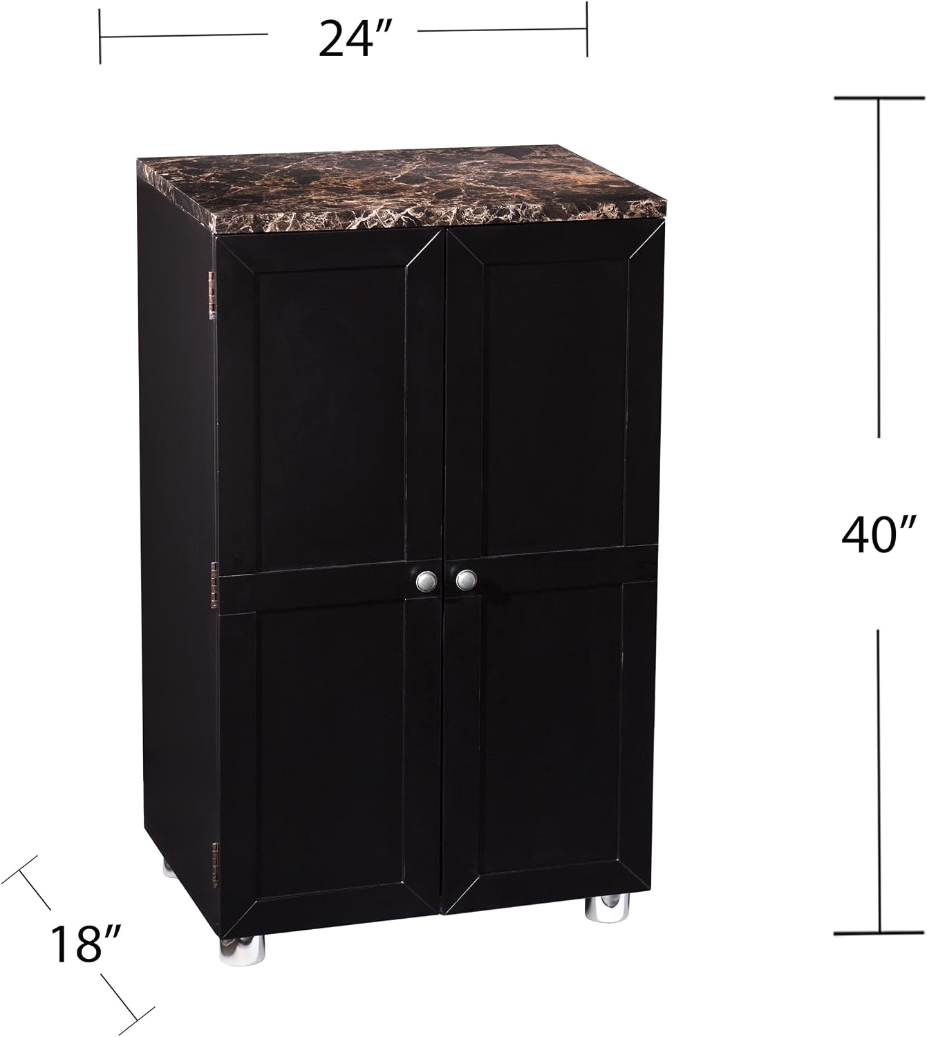 SEI Furniture Cape Town Bar Cabinet w/Wine Storage, Faux Marble Countertop with Black Finish