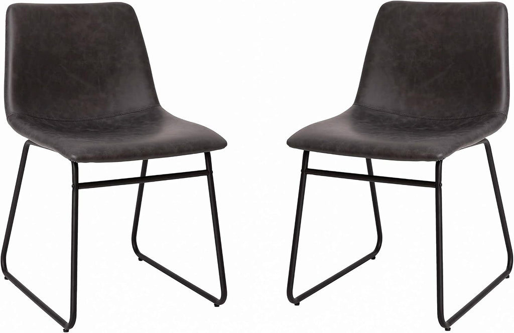 Flash Furniture Butler 18' LeatherSoft Dining Table Height Chairs, Mid-Century Modern Bucket Style Dining Chairs, Set of 2, Dark Gray/Black