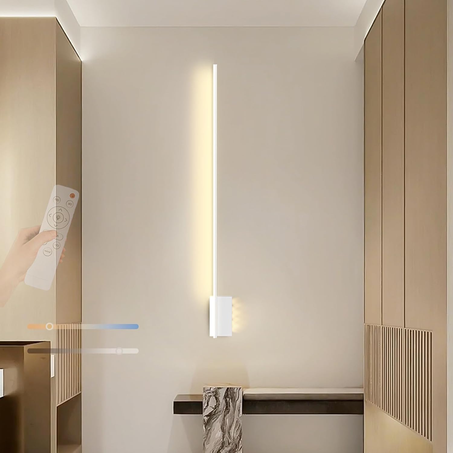 LED Wall Light Indoor with Remote Control Dimming 2700K-6500K Wall Sconce with Spotlight Wall Lighting Long Strip Aluminium for Bedroom Stairs Living Room