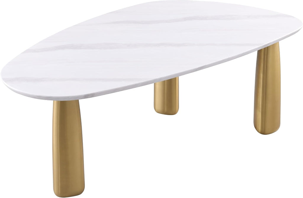 Furniture of America Gavora Modern 79-inch Oval Sintered Stone Top Dining Table with Gold Pedestal Legs, Seats up to 6, Easy Assembly for Home, Kitchen and Living Room, White